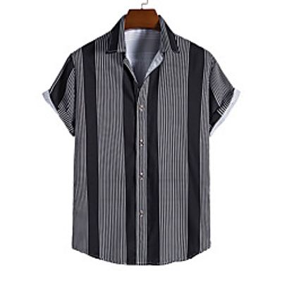 Men's Shirt Striped Short Sleeve Casual Tops Fashion Beach Black miniinthebox