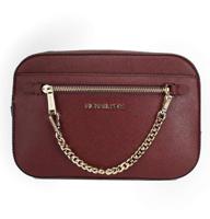 Michael Kors Jet Set East West Large Dark Cherry Leather Zip Chain Crossbody Bag (88752)