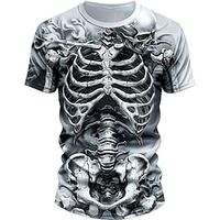 Graphic Cool Skulls Skeleton Designer Casual Subculture Men's 3D Print T shirt Tee Sports Outdoor Holiday Going out T shirt White Khaki Light Grey Short Sleeve Crew Neck Shirt Spring  Summer Lightinthebox