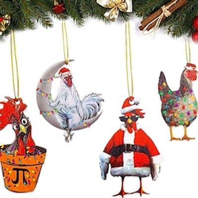 Christmas Chicken Hanging Pendant Acrylic Animal Ornament for Christmas Tree 2024 New Year Gift Car Key Rings Decoration Lightinthebox