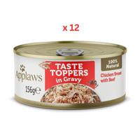 Applaws Taste Toppers in Gravy Chicken With Beef Wet Dog Food 156g Tin (Pack Of 12)