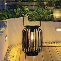 Solar Iron Lantern Outdoor Courtyard Garden Landscape Lantern Decorative Light Waterproof Handheld Hollow Tungsten Wire Lamp 1PC Lightinthebox