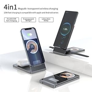 4 in 1 Magnetic Wireless Charging Station for iPhone Apple Watch AirPods Charger Holder Folding Portable Phone Magsafe Charge Qi Lightinthebox