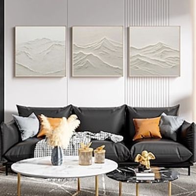 Original 3D White Snow Mountain Painting on Canvas Hand-painted Textured Wall Art Landscape Living Room Decor Abstract Modern Canvas (No Frame) miniinthebox