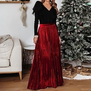 Women's Skirt Swing Maxi Skirt Gold Velvet Wine Red Dark Green Skirts Fall  Winter Pleated High Waist Fashion Elegant Christmas Street  M L XL miniinthebox