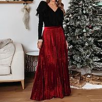 Women's Skirt Swing Maxi Skirt Gold Velvet Wine Red Dark Green Skirts Fall  Winter Pleated High Waist Fashion Elegant Christmas Street  M L XL miniinthebox - thumbnail