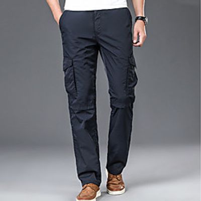 Men's Fashion Streetwear Straight Tactical Cargo Trousers Elastic Waist Multiple Pockets Pants Casual Daily Solid Color Breathable Soft Mid Waist ArmyGreen Blue Black Gray XL XXL 3XL 4XL miniinthebox