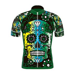 21Grams Men's Short Sleeve Cycling Jersey Summer Spandex Polyester Black  Green Sugar Skull Skull Bike Jersey Top Mountain Bike MTB Road Bike Cycling Quick Dry Moisture Wicking Breathable Sports Lightinthebox