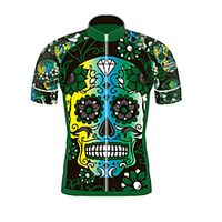 21Grams Men's Short Sleeve Cycling Jersey Summer Spandex Polyester Black  Green Sugar Skull Skull Bike Jersey Top Mountain Bike MTB Road Bike Cycling Quick Dry Moisture Wicking Breathable Sports Lightinthebox - thumbnail