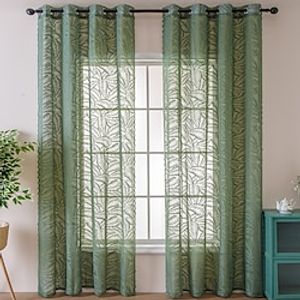 Sheer Curtains Green Window Curtains Farmhouse For Living Room Bedroom,Voile Curtain Outdoor Vintage French Embroidered Curtain Drapes 1 Panel Lightinthebox