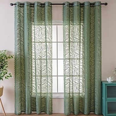 Sheer Curtains Green Window Curtains Farmhouse For Living Room Bedroom,Voile Curtain Outdoor Vintage French Embroidered Curtain Drapes 1 Panel Lightinthebox