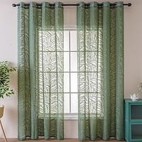 Sheer Curtains Green Window Curtains Farmhouse For Living Room Bedroom,Voile Curtain Outdoor Vintage French Embroidered Curtain Drapes 1 Panel Lightinthebox - thumbnail