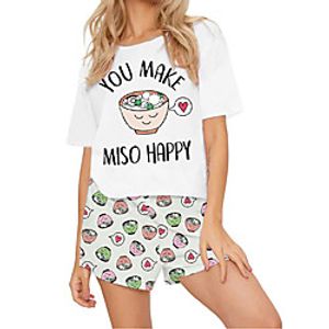 Women's Daily Polyester Normal Round Suits Short Sleeves Print Autumn  Fall Cartoon S White Lightinthebox