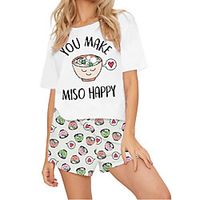 Women's Daily Polyester Normal Round Suits Short Sleeves Print Autumn  Fall Cartoon S White Lightinthebox - thumbnail