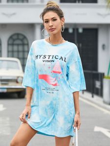 YOINS Round neck Graphic Tie Dye Short sleeves Mini Dress