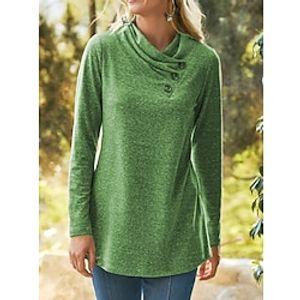 Women's T shirt Tee Plain Casual Weekend T shirt Tee Long Sleeve Button V Neck Basic Green Blue Gray S miniinthebox