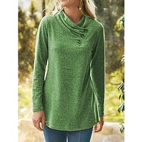 Women's T shirt Tee Plain Casual Weekend T shirt Tee Long Sleeve Button V Neck Basic Green Blue Gray S miniinthebox - thumbnail