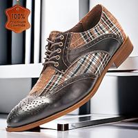 Men's Oxfords Formal Shoes Brogue Dress Shoes Tartan British Gentleman Office Career Party Evening Leather Italian Full-Grain Cowhide Comfortable Slip Resistant Lace-up Coffee Color Block Lightinthebox