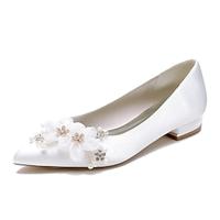 Women's Wedding Shoes Ladies Shoes Valentines Gifts White Shoes Wedding Party Valentine's Day Wedding Flats Rhinestone Satin Flower Flat Heel Pointed Toe Elegant Cute Luxurious Satin Loafer White Lightinthebox - thumbnail