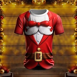 Graphic Simulation Merry Christmas Daily Designer Retro Vintage Men's 3D Print T shirt Tee Sports Outdoor Holiday Going out Christmas T shirt Burgundy Red  White Short Sleeve Crew Neck Shirt Spring Lightinthebox