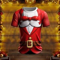 Graphic Simulation Merry Christmas Daily Designer Retro Vintage Men's 3D Print T shirt Tee Sports Outdoor Holiday Going out Christmas T shirt Burgundy Red  White Short Sleeve Crew Neck Shirt Spring Lightinthebox - thumbnail