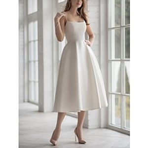 Little White Dresses Wedding Dresses A-Line Camisole Sleeveless Tea Length Satin Bridal Gowns With Pleats Solid Color 2023 Lightinthebox