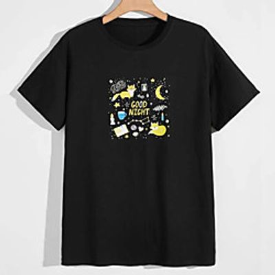 Men's Tee T shirt Hot Stamping Graphic Prints Letter Print Short Sleeve Casual Tops 100% Cotton Basic Designer Big and Tall Black miniinthebox
