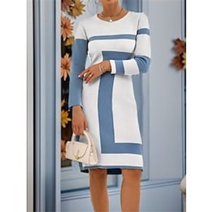 Women's Casual Dress Winter Dress Print Dress Geometric Print Crew Neck Mini Dress Fashion Streetwear Outdoor Daily Long Sleeve Loose Fit Blue Fall Winter S M L XL XXL Lightinthebox