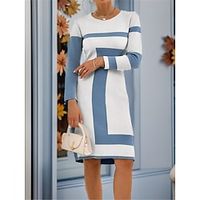 Women's Casual Dress Winter Dress Print Dress Geometric Print Crew Neck Mini Dress Fashion Streetwear Outdoor Daily Long Sleeve Loose Fit Blue Fall Winter S M L XL XXL Lightinthebox - thumbnail