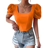 Shirt Blouse Women's Black Fuchsia Orange Solid Color Open Back Street Daily Fashion Square Neck S Lightinthebox