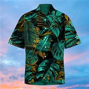 Men's Shirt Summer Hawaiian Shirt Camp Shirt Graphic Shirt Aloha Shirt Leaves Turndown Green Print Outdoor Street Short Sleeve Button-Down Print Clothing Apparel Fashion Designer Casual Hawaiian miniinthebox