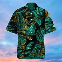 Men's Shirt Summer Hawaiian Shirt Camp Shirt Graphic Shirt Aloha Shirt Leaves Turndown Green Print Outdoor Street Short Sleeve Button-Down Print Clothing Apparel Fashion Designer Casual Hawaiian miniinthebox - thumbnail