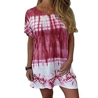 Women's Shift Dress Short Mini Dress Red Short Sleeve Tie Dye Print Spring Summer V Neck Casual 2022 S M L XL 2XL XXXL Lightinthebox - thumbnail