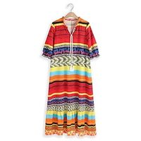 Women's Casual Dress A Line Dress Geometric Color Block Print V Neck Long Dress Maxi Dress Ethnic Boho Street Holiday Short Sleeve Loose Fit Orange Summer S M L XL XXL Lightinthebox