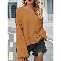 Women's Ugly Christmas Sweater Pullover Sweater Jumper Crew Neck Ribbed Knit Acrylic Split Flare Cuff Sleeve Fall Winter Regular Outdoor Christmas Daily Stylish Casual Soft Long Sleeve Solid Color miniinthebox - thumbnail