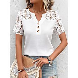Women's Lace Shirt Blouse White Short Sleeve V Neck Summer Lightinthebox