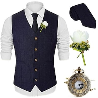 Retro Vintage Roaring 20s 1920s Outfits Vest The Great Gatsby Gentleman Men's Cosplay Costume Halloween Carnival Party / Evening Masquerade Vest miniinthebox