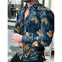 Men's Shirt Floral Collar Street Casual Button-Down Print Long Sleeve Tops Casual Fashion Comfortable Blue  Spring  Summer Lightinthebox - thumbnail