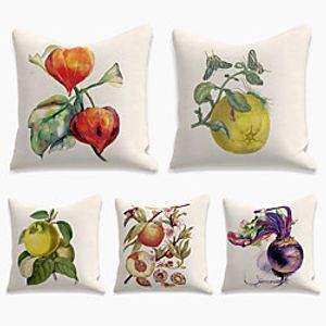 Double Side Cushion Cover 5PC Faux Linen Soft Decorative Square Throw Pillow Cover Cushion Case Pillowcase for Sofa Bedroom 45 x 45 cm (18 x 18 Inch) Superior Quality Machine Washable  Print Fruit miniinthebox