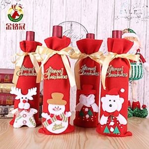 Christmas Wine Bottle Bags Cover, Cute Red Wine Bottle Decorations Bag, Cartoon Christmas Decoration Wine Gift Felt Bag For Hotel Kitchen Table Decoration. Lightinthebox