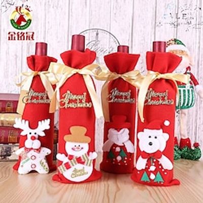 Christmas Wine Bottle Bags Cover, Cute Red Wine Bottle Decorations Bag, Cartoon Christmas Decoration Wine Gift Felt Bag For Hotel Kitchen Table Decoration. Lightinthebox