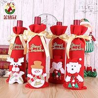 Christmas Wine Bottle Bags Cover, Cute Red Wine Bottle Decorations Bag, Cartoon Christmas Decoration Wine Gift Felt Bag For Hotel Kitchen Table Decoration. Lightinthebox - thumbnail