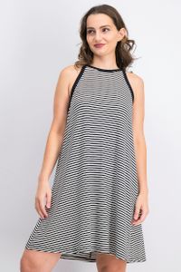 Womens Halter Neckline Stripe Dress  Black/White