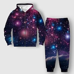 Carnival Boys 3D Galaxy Hoodie  Sweatpants Set Long Sleeve 3D Printing Spring Fall Active Fashion Cool Polyester Kids 3-12 Years Zip Hooded Outdoor Street Vacation Regular Fit Lightinthebox