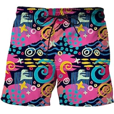 Men's Shorts Beach Shorts Print Drawstring Elastic Waist Graphic Graffiti Comfort Breathable Short Carnival Daily Holiday Fashion Hawaiian Black Pink Micro-elastic Lightinthebox