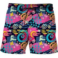 Men's Shorts Beach Shorts Print Drawstring Elastic Waist Graphic Graffiti Comfort Breathable Short Carnival Daily Holiday Fashion Hawaiian Black Pink Micro-elastic Lightinthebox - thumbnail