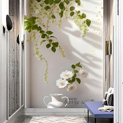 3D 3d Fresco Porch Fresh Leaf PaintingHome Decoration Comtemporary Classic Wall Covering Canvas Material Self adhesive Wallpaper Mural Wall Cloth miniinthebox