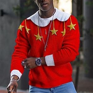 Graphic Stars Christmas Pattern Designer Retro Vintage Casual Men's 3D Print T shirt Tee Sports Outdoor Holiday Going out Christmas T shirt Red Long Sleeve Crew Neck Shirt Spring   Fall Clothing Lightinthebox