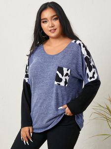 YOINS Plus Size Round Neck Patchwork Long Sleeves Tee