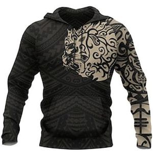 Men's Pullover Hoodie Sweatshirt Black Hooded Animal Patterned Graphic Prints Print Daily Sports 3D Print Basic Streetwear Designer Spring   Fall Clothing Apparel Hoodies Sweatshirts  Long Sleeve Lightinthebox